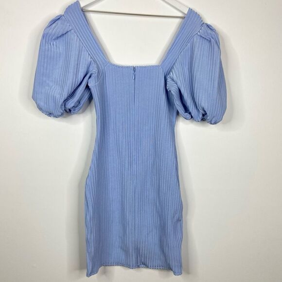 Missguided Puff Sleeve Ribbed Bandage Mini Dress Blue Size US 12 - Picture 5 of 7